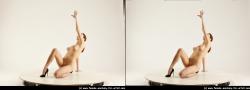 Nude Woman White Kneeling poses - ALL Slim long brown 3D Stereoscopic poses Pinup